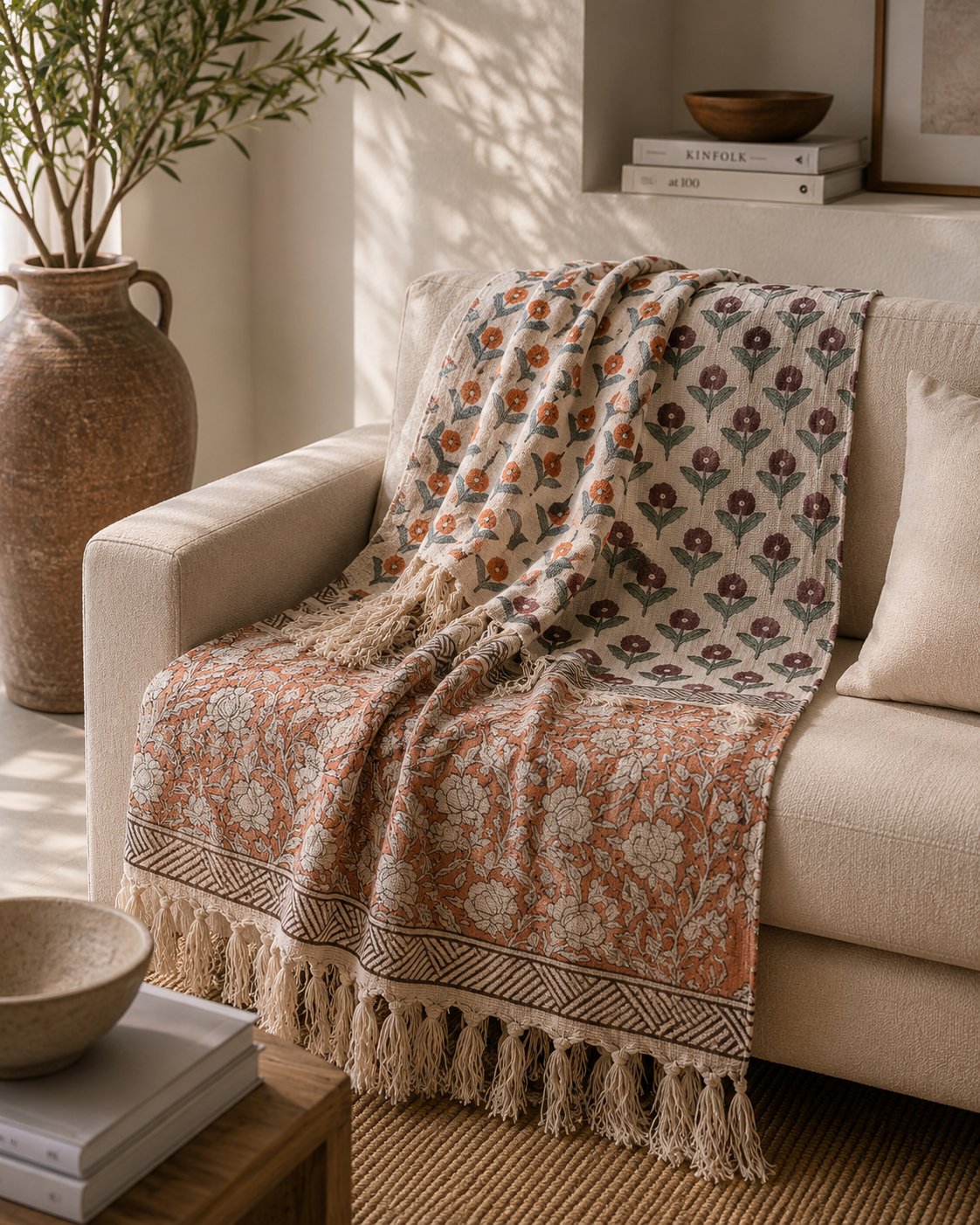 Hand block printed throw